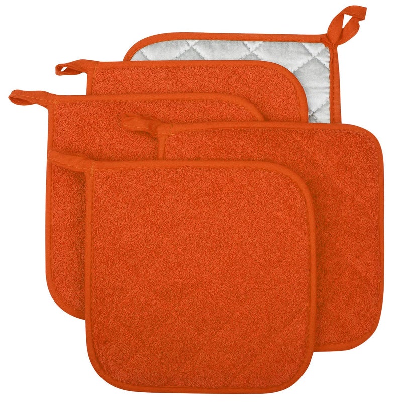 lifaith 100% Cotton Kitchen Everyday Basic Terry Pot Holder Heat Resistant Coaster Potholder for Cooking and Baking Set of 5 Orange - Image 1